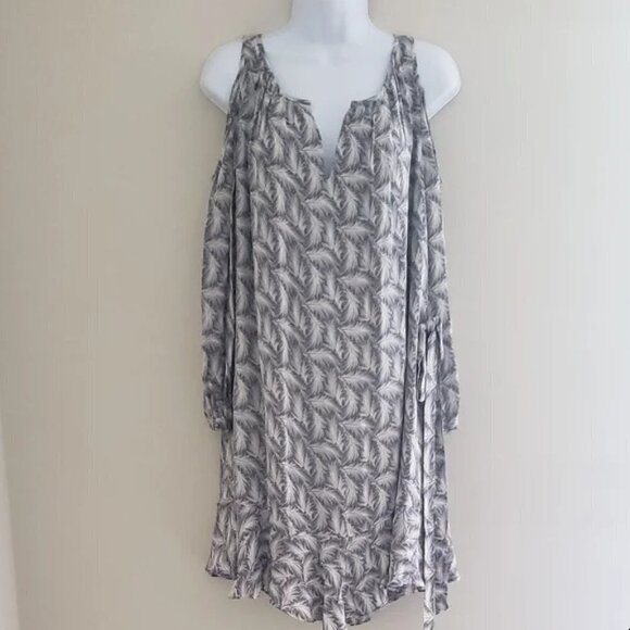 NWT Joie | 100% Silk Isaline Cold Shoulder Feather Mini Dress - Size M - Picture 3 of 13